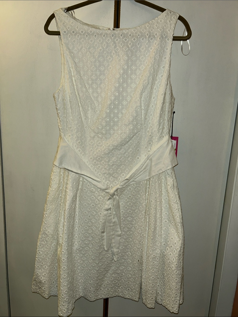 White Sleeveless Eyelet Tie-Back Dress
